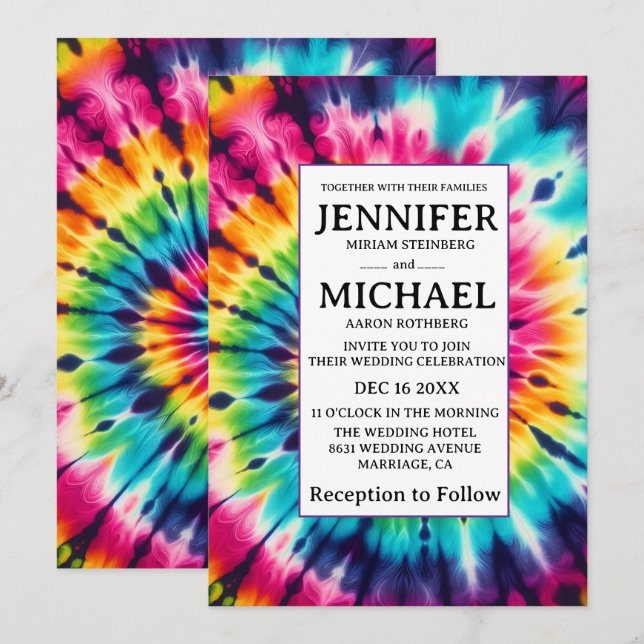Psychedelic Tie Dye Wedding Invitations (Front/Back)