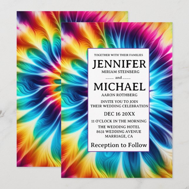 Psychedelic Tie Dye Wedding Invitations (Front/Back)