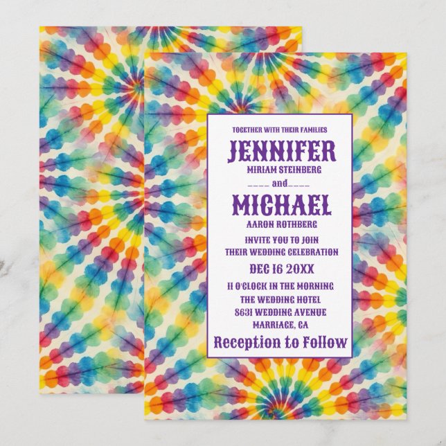 Psychedelic Tie Dye Wedding Invitations (Front/Back)