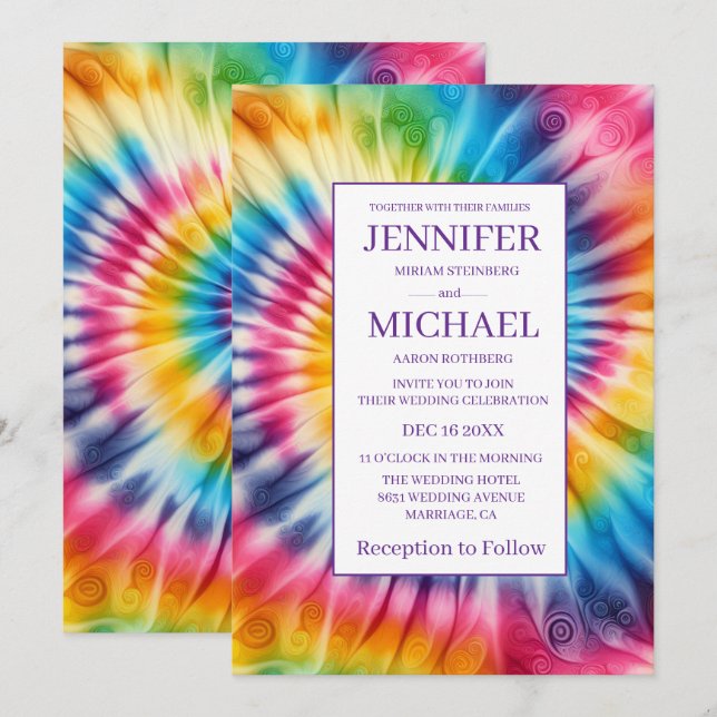 Psychedelic Tie Dye Wedding Invitations (Front/Back)
