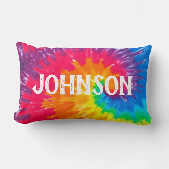 Psychedelic Tie Dye with Last Name Lumbar Cushion (Front)