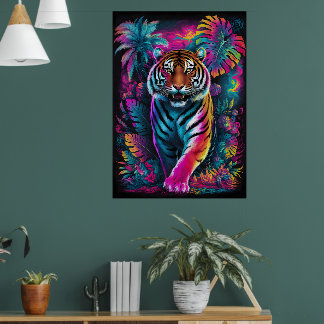 Psychedelic Tiger – Vibrant Neon Jungle Art Poster
