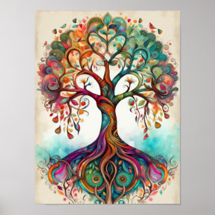 Psychedelic Tree of Life Spiral Swirl Watercolor Poster