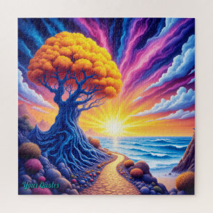 Psychedelic Tree Sunset Surreal Landscape Jigsaw Puzzle