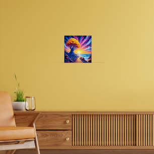 Psychedelic Tree Sunset Surreal Landscape Poster