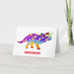 Psychedelic Triceratops Santa Christmas Dinosaur Card