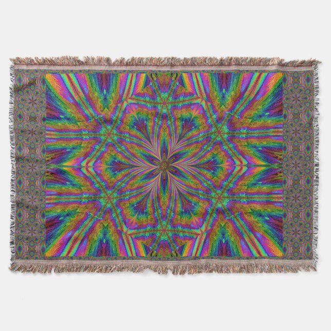 Psychedelic Trip Flower Throw Blanket (Front)