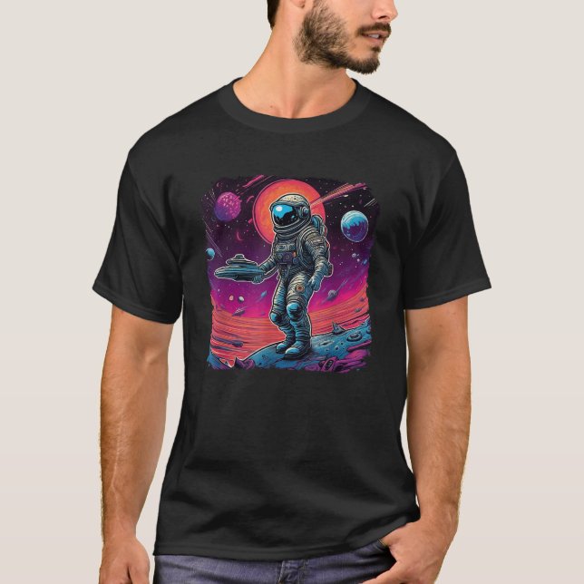 Psychedelic Trippy Black Light Astronaut Space Art T-Shirt (Front)