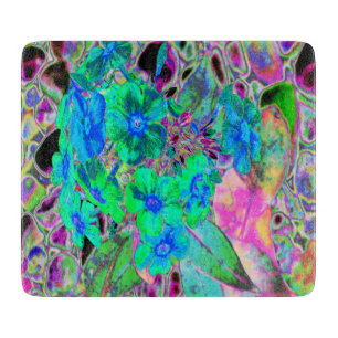 Psychedelic Trippy Lime Green and Blue Flowers Cutting Board