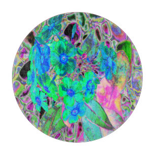 Psychedelic Trippy Lime Green and Blue Flowers Cutting Board