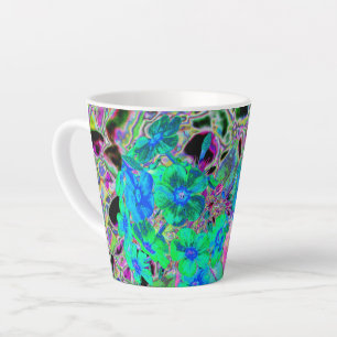 Psychedelic Trippy Lime Green and Blue Flowers Latte Mug