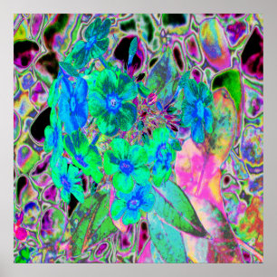 Psychedelic Trippy Lime Green and Blue Flowers Poster
