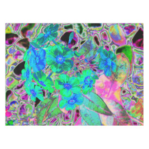 Psychedelic Trippy Lime Green and Blue Flowers Tablecloth