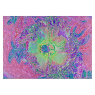 Psychedelic Trippy Lime Green and Purple Hibiscus Cutting Board