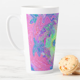 Psychedelic Trippy Lime Green and Purple Hibiscus Latte Mug