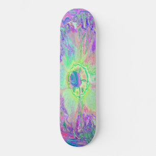 Psychedelic Trippy Lime Green and Purple Hibiscus Skateboard