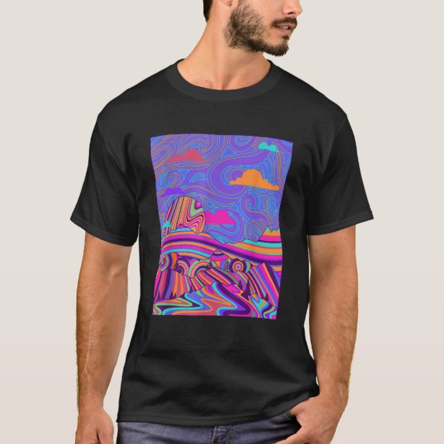 Psychedelic Trippy Mountain Funny Hippie Nature Lo T-Shirt (Front)
