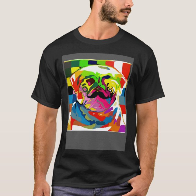 Psychedelic Trippy Moustache Pug T-Shirt (Front)
