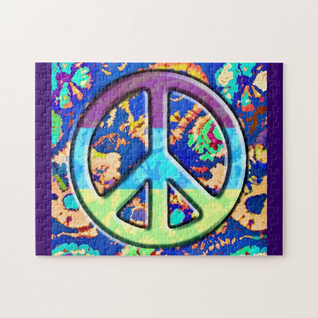 Psychedelic Trippy Purple Peace Sign Jigsaw Puzzle (Horizontal)