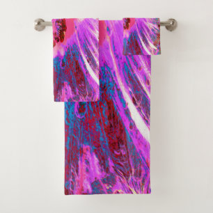 Psychedelic Trippy Rainbow Colours Hibiscus Flower Bath Towel Set