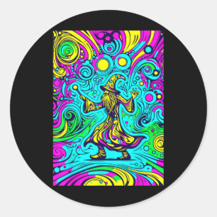 Psychedelic Trippy Rave Colourful Dancing Wizard Classic Round Sticker