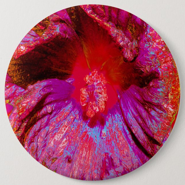 Psychedelic Trippy Retro Red Hibiscus Flower 6 Cm Round Badge (Front)