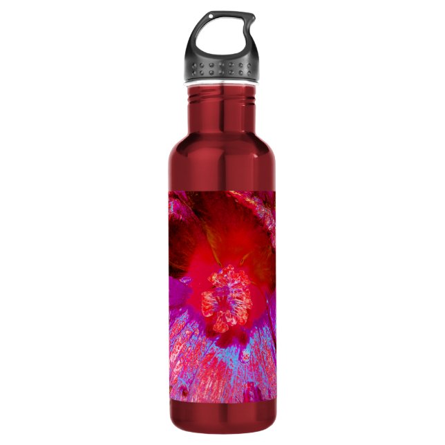 Psychedelic Trippy Retro Red Hibiscus Flower 710 Ml Water Bottle (Front)