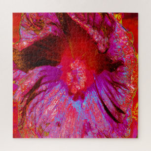 Psychedelic Trippy Retro Red Hibiscus Flower Jigsaw Puzzle