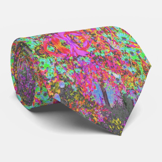 Psychedelic Tropical Festival Garden Sunrise Tie (Rolled)