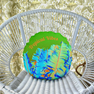 Psychedelic Tropical Vibe Palm Fronds Customisable Round Cushion