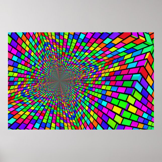 Psychedelic Tunnel of Blocks Poster (Front)