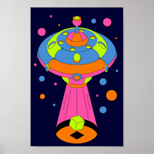 Psychedelic UFO Abduction Poster