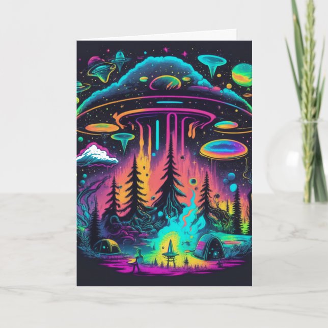 Psychedelic UFO Fantasy Art Birthday  Card (Front)