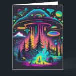 Psychedelic UFO Fantasy Art Birthday  Card<br><div class="desc">Birthday Card. Hope your birthday is out of this world! A neon UFO camping scene in the night sky.</div>
