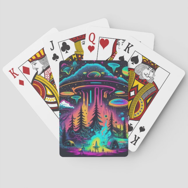 Psychedelic UFO Fantasy Art Playing Cards (Back)