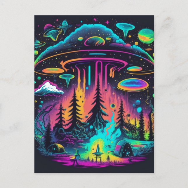 Psychedelic UFO Fantasy Art Postcard (Front)