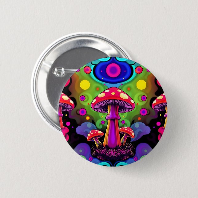 Psychedelic Vibrant Colourful Retro Mushrooms 6 Cm Round Badge (Front & Back)