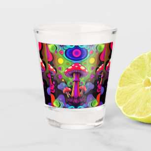 Psychedelic Vibrant Colourful Retro Mushrooms Shot Glass
