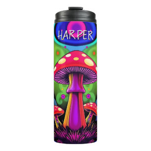 Psychedelic Vibrant Colourful Retro Mushrooms Thermal Tumbler