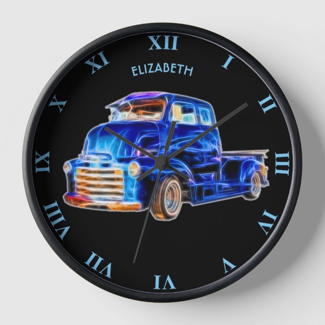 Psychedelic Vintage Glowing Truck Pickup Car Clock (Front)