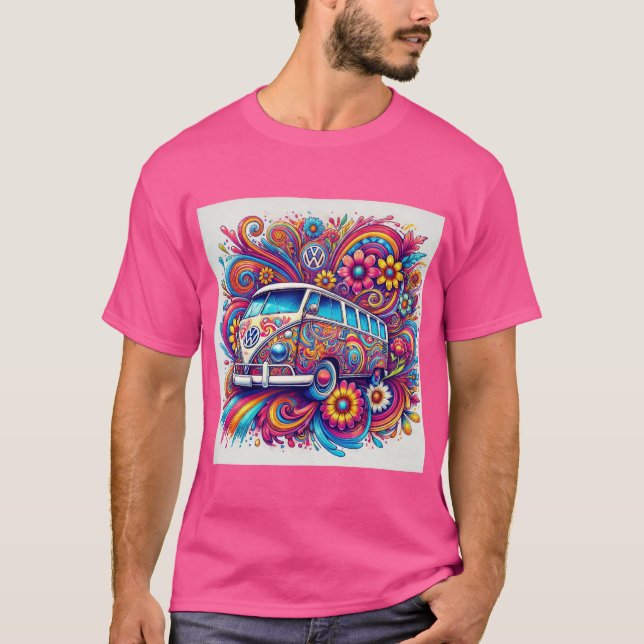 Psychedelic VW Bus Road Trip T-Shirt (Front)