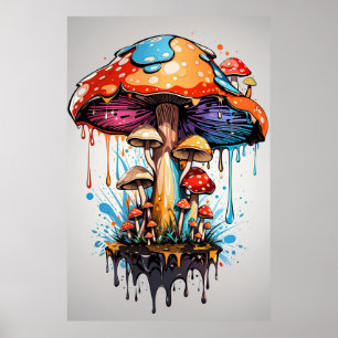 Psychedelic Wall Art - Colourful Mushroom Dripping