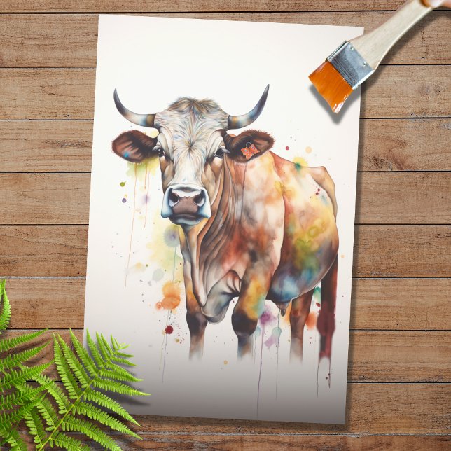 Psychedelic Watercolor Cow 3 Decoupage Paper (Creator Uploaded)