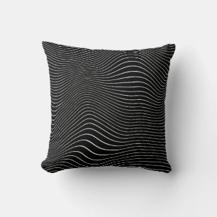 Psychedelic Wavy: Black White Background Cushion