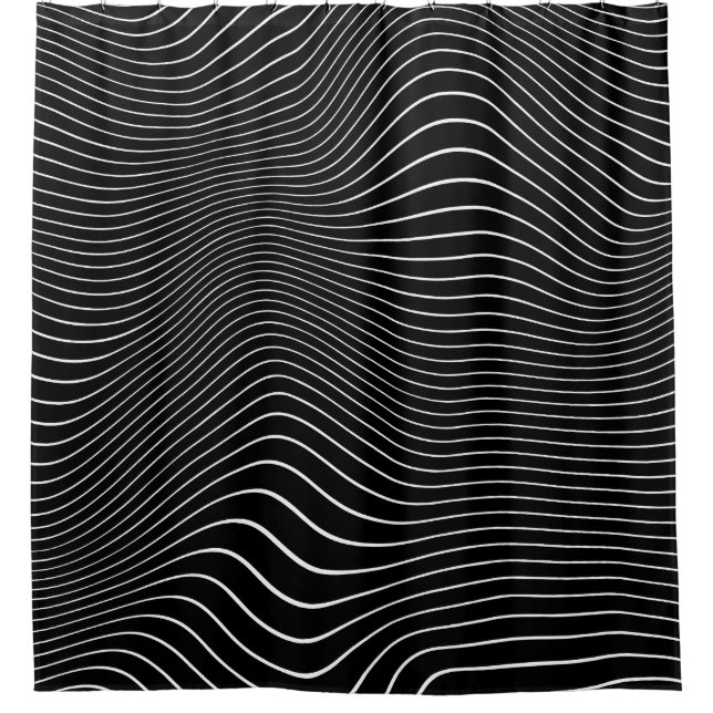 Psychedelic Wavy: Black White Background Shower Curtain (Front)