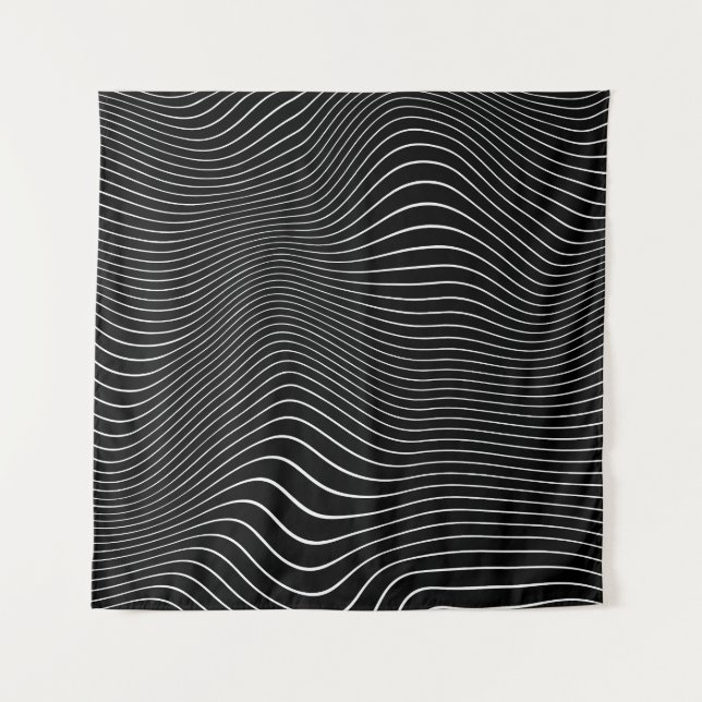 Psychedelic Wavy: Black White Background Tapestry (Front)