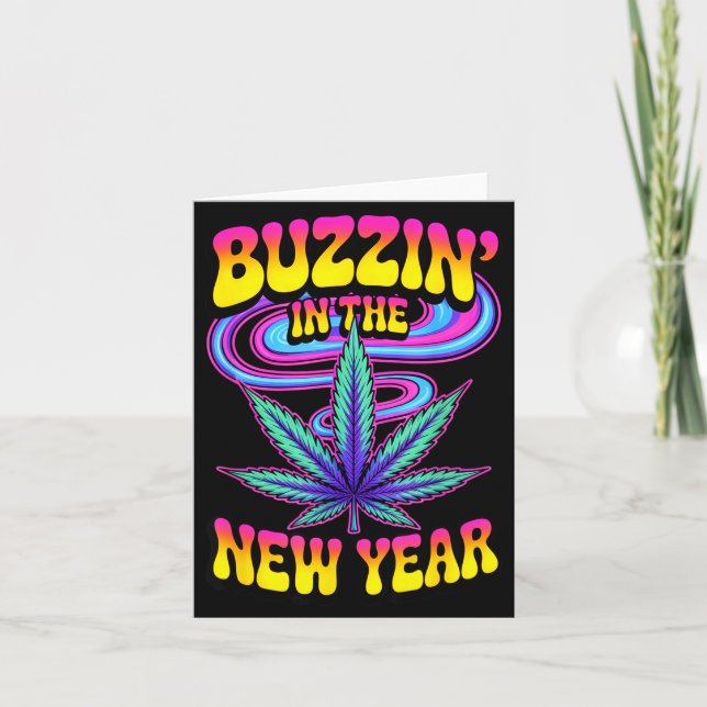 Psychedelic Weed Buzzing In New Year 2026 Funny  Card (Front)