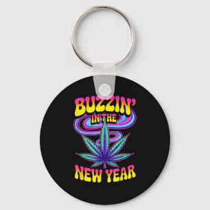 Psychedelic Weed Buzzing In New Year 2026 Funny  Key Ring