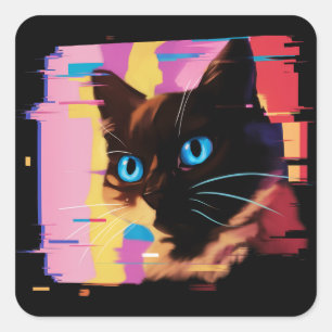 Psychedelic Weirdcore Cat Square Sticker