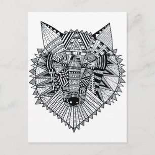 psychedelic wolf adult colouring postcard gift